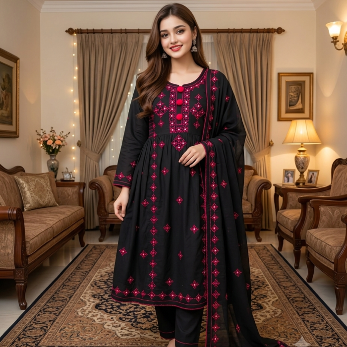 Gulnaar – Frock Style Elegance in Black & Pink