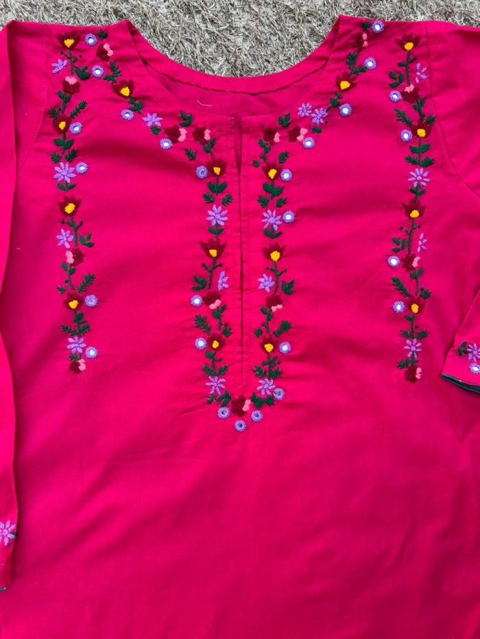 Shocking Pink Handmade Embroidered 2 piece Lawn Suit - Image 3