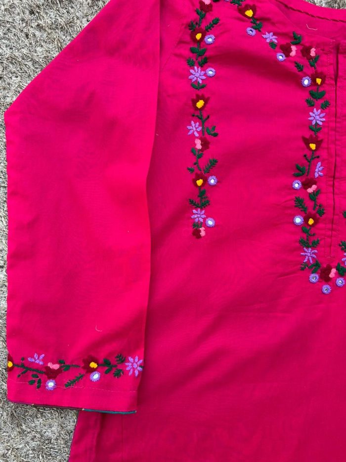 Shocking Pink Handmade Embroidered 2 piece Lawn Suit - Image 4