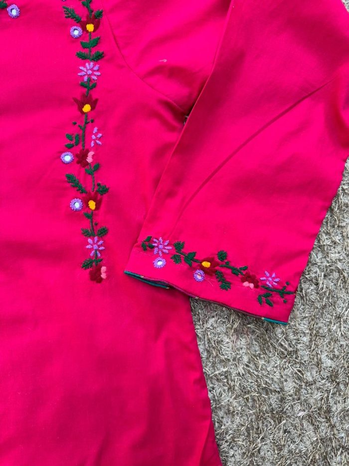 Shocking Pink Handmade Embroidered 2 piece Lawn Suit - Image 6