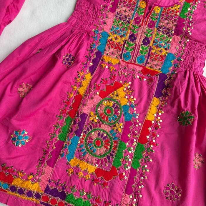 Gulnaar-e-Falak – Dark Pink Frock-Style Lawn Suit with Tilla & Multi-Color Hand Embroidery