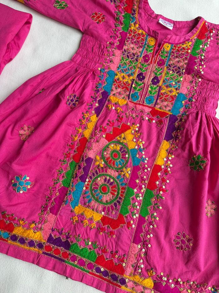 Gulnaar-e-Falak – Dark Pink Frock-Style Lawn Suit with Tilla & Multi-Color Hand Embroidery