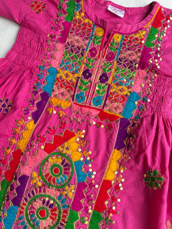 Gulnaar-e-Falak – Dark Pink Frock-Style Lawn Suit with Tilla & Multi-Color Hand Embroidery - Image 5