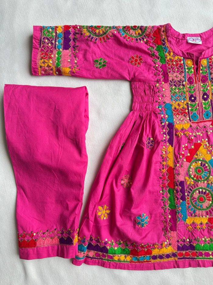 Gulnaar-e-Falak – Dark Pink Frock-Style Lawn Suit with Tilla & Multi-Color Hand Embroidery - Image 6