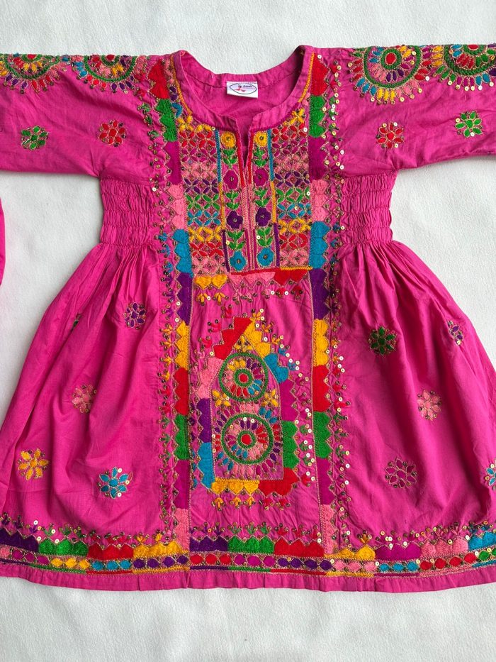 Gulnaar-e-Falak – Dark Pink Frock-Style Lawn Suit with Tilla & Multi-Color Hand Embroidery - Image 2