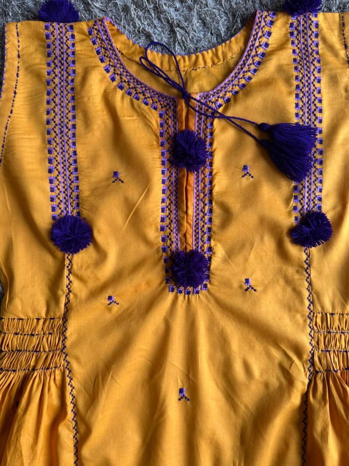 Rang-e-Dosti – Mustard Yellow Frock with Purple Contrast - Image 9