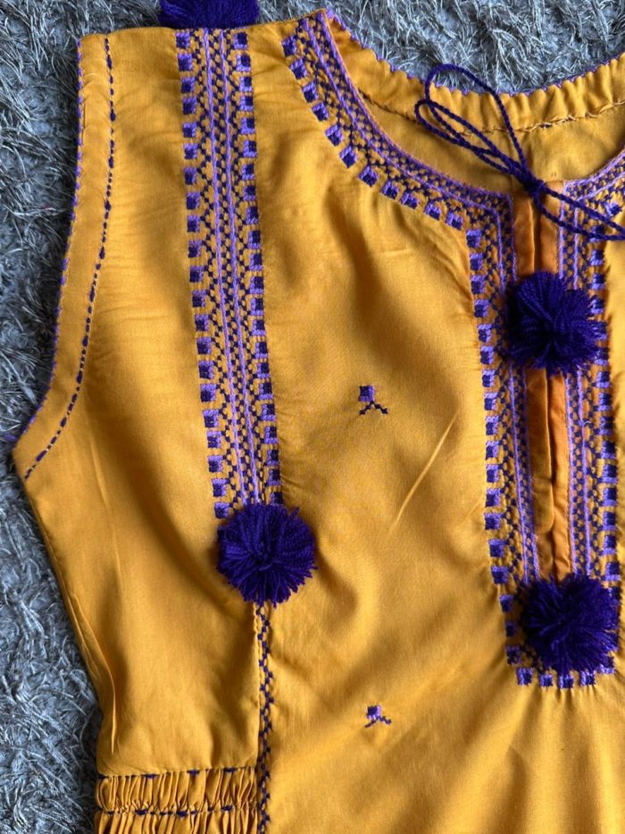 Rang-e-Dosti – Mustard Yellow Frock with Purple Contrast - Image 7