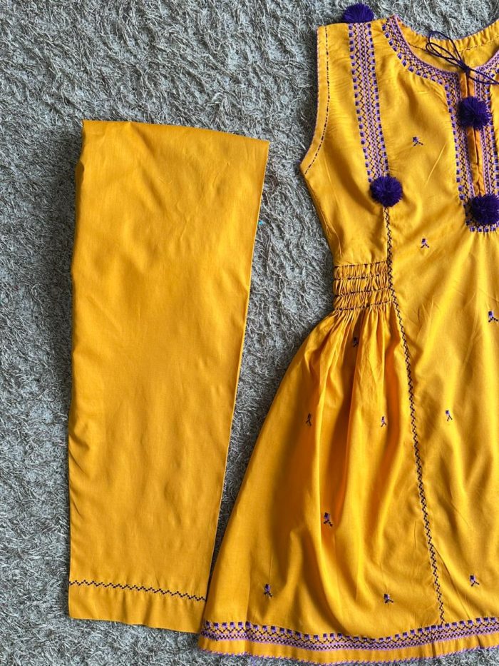 Rang-e-Dosti – Mustard Yellow Frock with Purple Contrast - Image 8