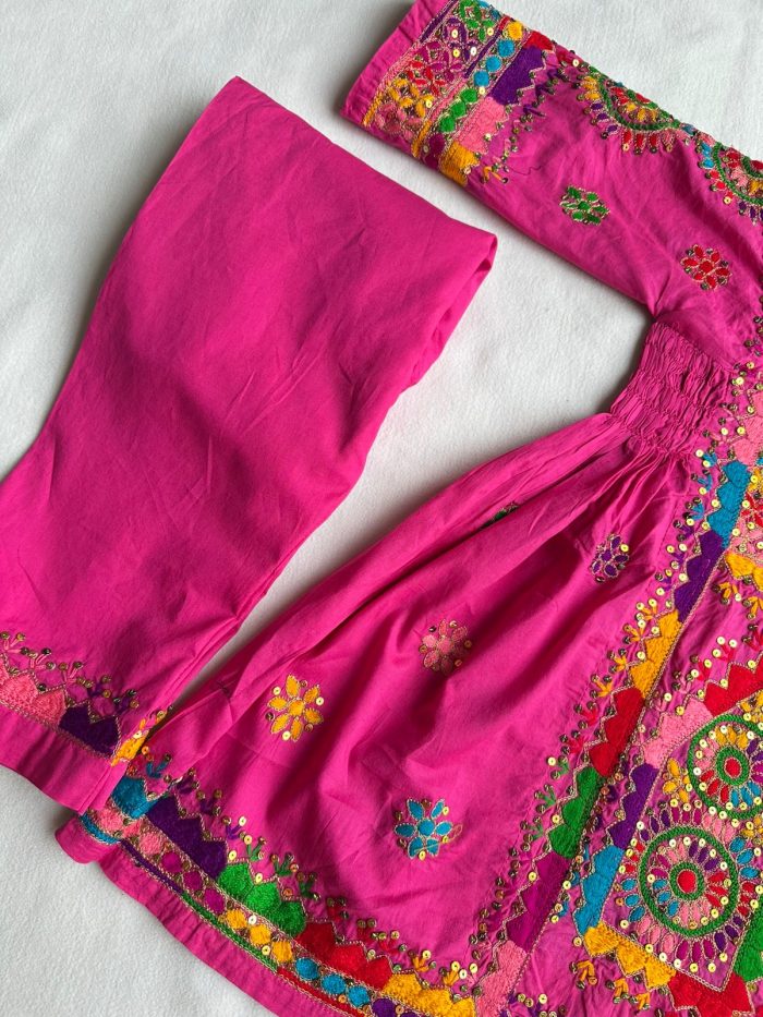 Gulnaar-e-Falak – Dark Pink Frock-Style Lawn Suit with Tilla & Multi-Color Hand Embroidery - Image 4