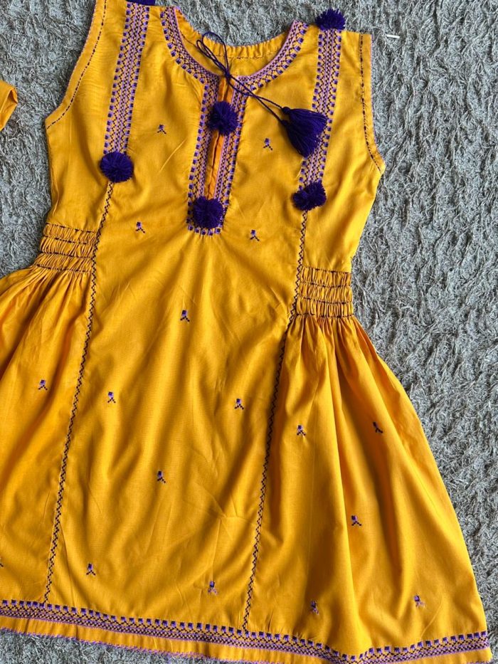 Rang-e-Dosti – Mustard Yellow Frock with Purple Contrast - Image 4