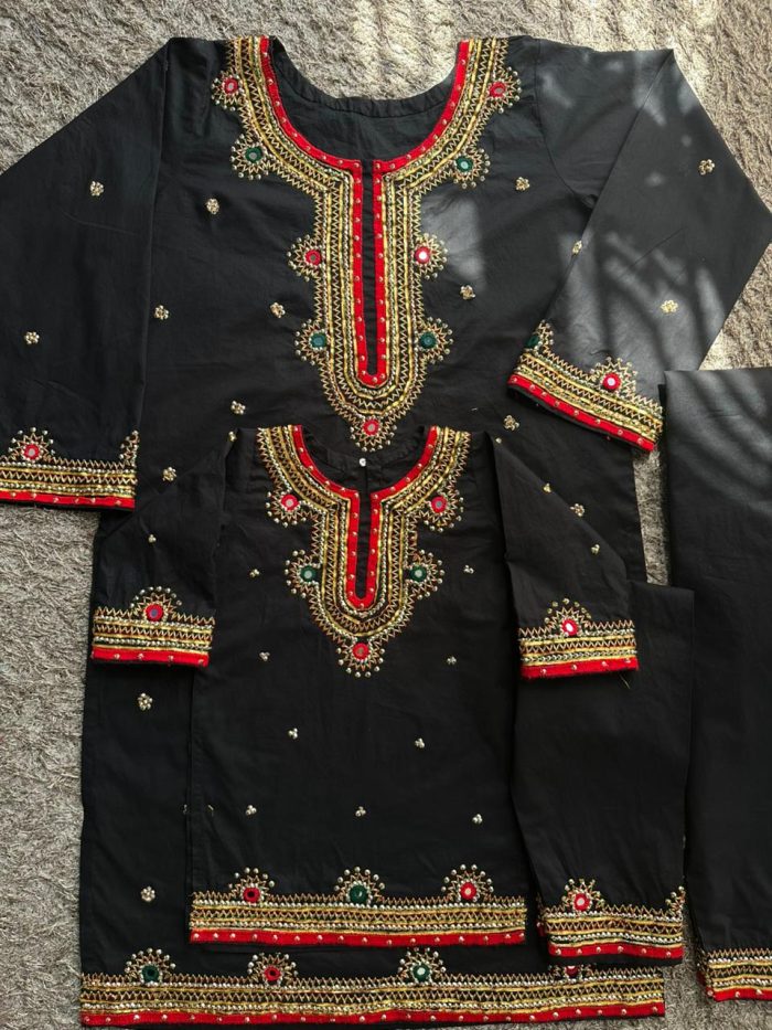 Suroor-e-Sitam – Luxury Black Lawn Suit with Red Hand Embroidery - Image 2