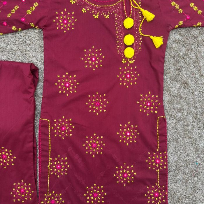 "Rosy Glow – Mehroon Magic with Golden & Pink Touch"