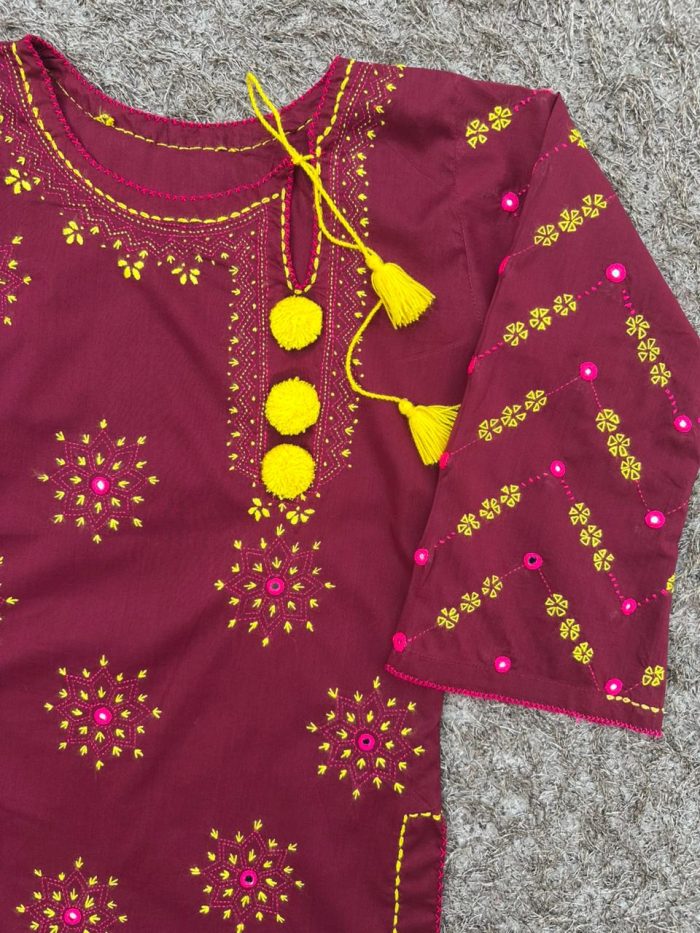 "Rosy Glow – Mehroon Magic with Golden & Pink Touch" - Image 2