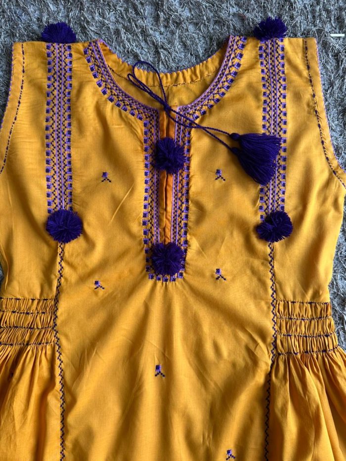 Rang-e-Dosti – Mustard Yellow Frock with Purple Contrast - Image 6