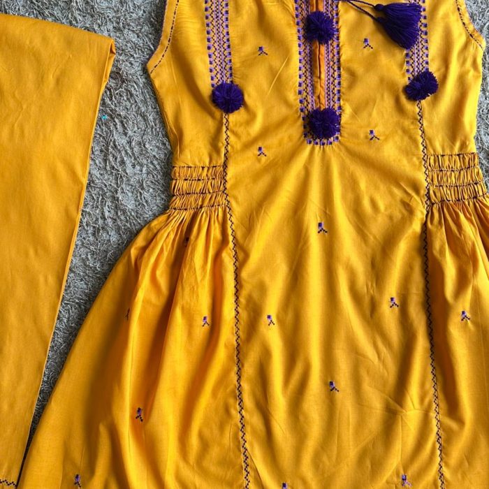 Rang-e-Dosti – Mustard Yellow Frock with Purple Contrast