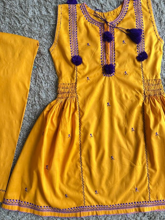 Rang-e-Dosti – Mustard Yellow Frock with Purple Contrast