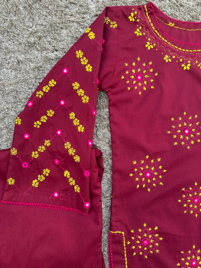 "Rosy Glow – Mehroon Magic with Golden & Pink Touch" - Image 3