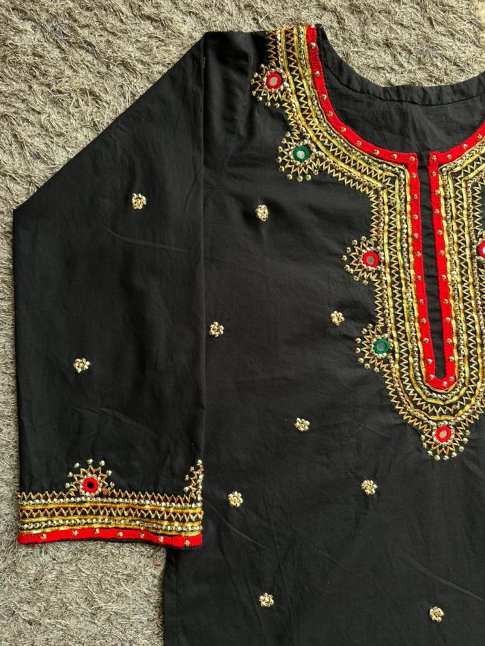 Suroor-e-Sitam – Luxury Black Lawn Suit with Red Hand Embroidery - Image 8