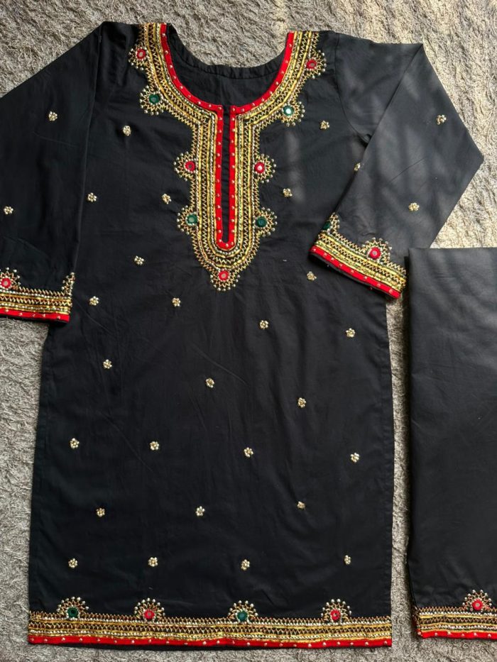 Suroor-e-Sitam – Luxury Black Lawn Suit with Red Hand Embroidery - Image 6
