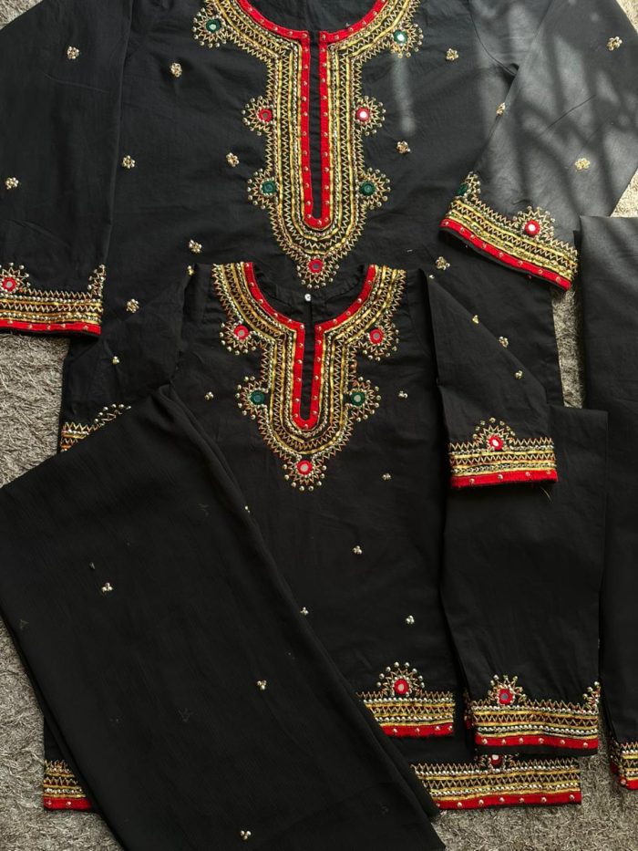 Suroor-e-Sitam – Luxury Black Lawn Suit with Red Hand Embroidery - Image 5