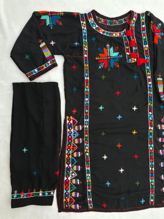 Shabnum-e-Noir – Black Handmade Kurta Set with 4-Sided Embroidered Dupatta (3-Piece) - Image 3