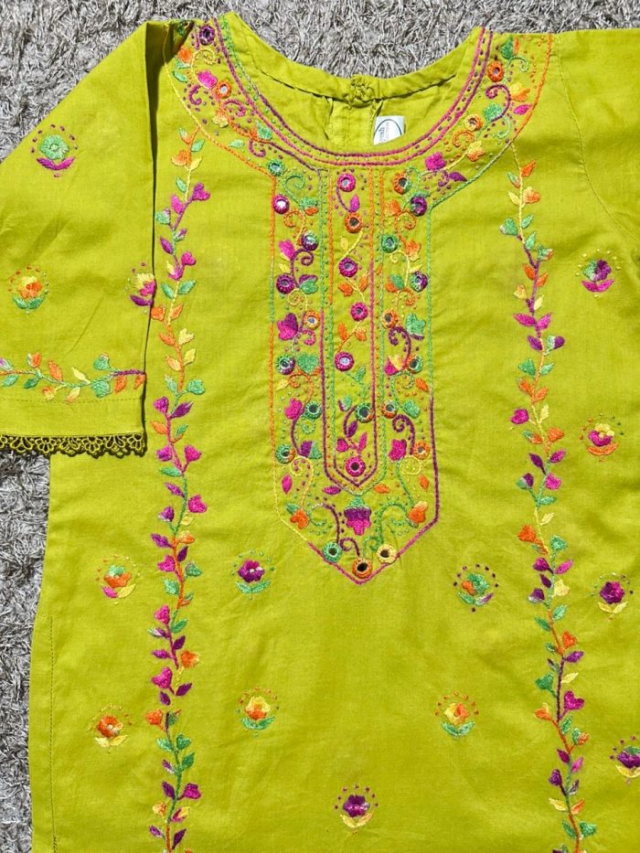 Gulbahaar – Parrot Yellow Embroidered Lawn Beauty - Image 3