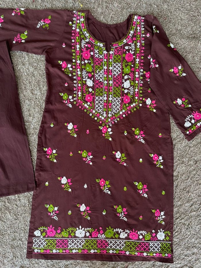 Nooré Nishaat – Dark Brown Luxury Embroidered Lawn Set