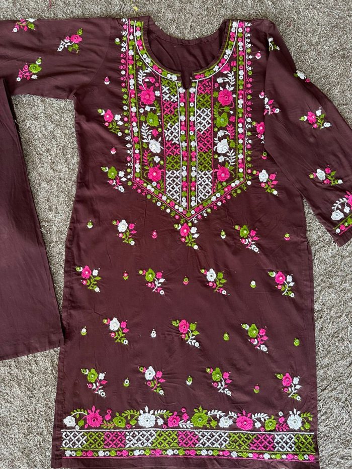 Nooré Nishaat – Dark Brown Luxury Embroidered Lawn Set - Image 6
