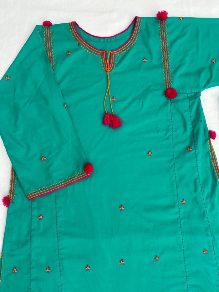 Light Green with Shocking Pink Handmade Embroidery - Image 2