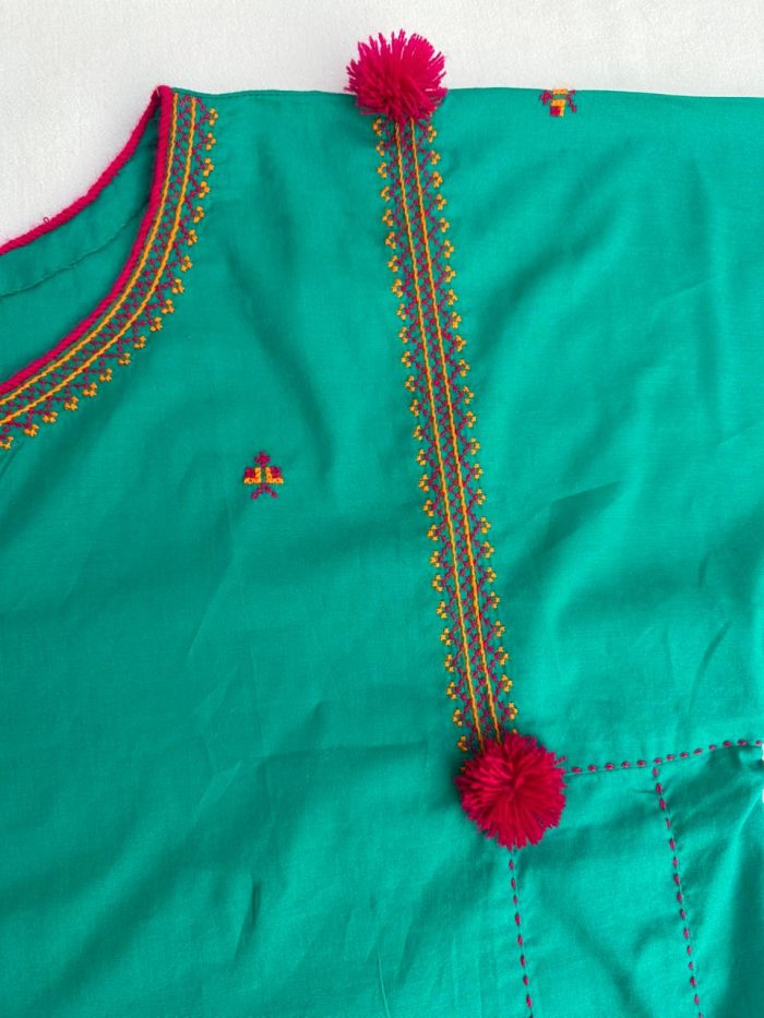 Light Green with Shocking Pink Handmade Embroidery - Image 4