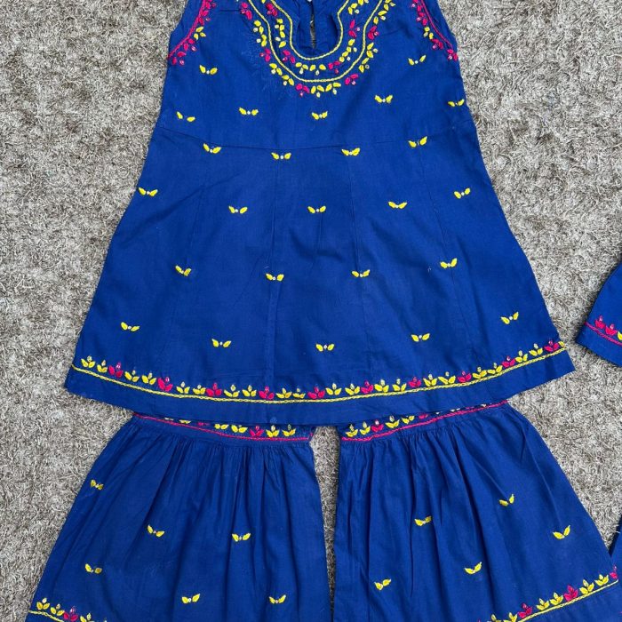 "Royal Radiance – Gharara Set in Blue Bloom"