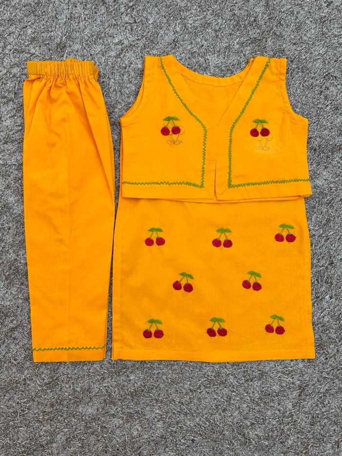 "Sunny Cherry – Embroidered Jacket Style Set"
