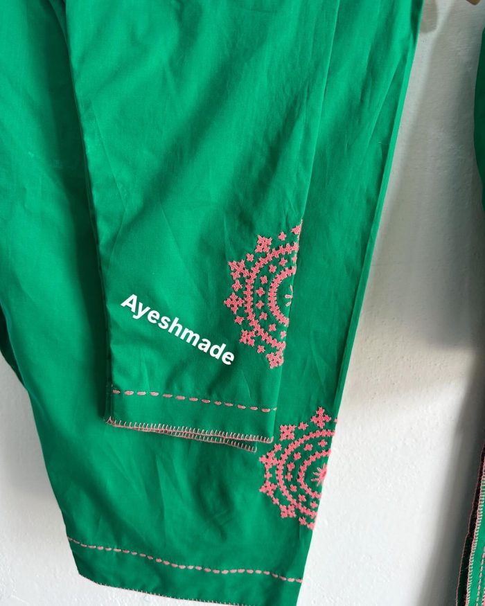 Classic Green Elegance – Dark Pink Gurmacho Hand Embroidery - Image 4