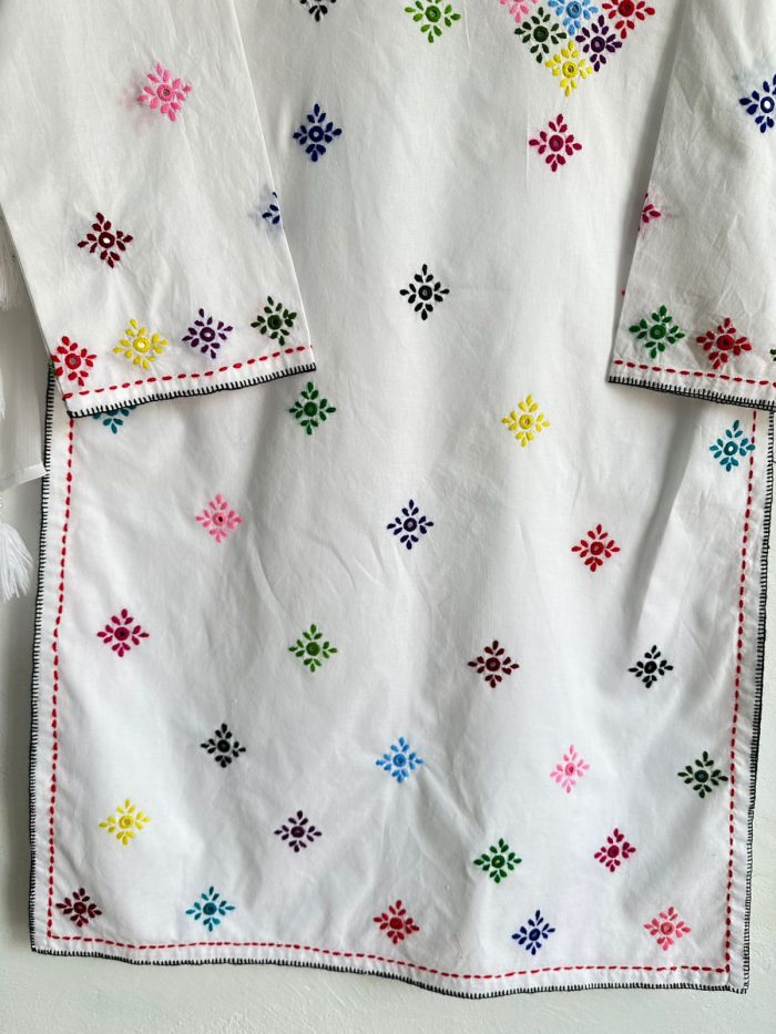 White Blossom – Multicolor Hand Embroidered Lawn - Image 4