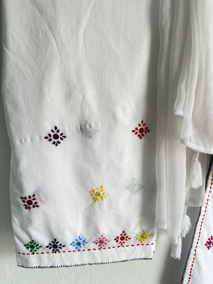 White Blossom – Multicolor Hand Embroidered Lawn - Image 5