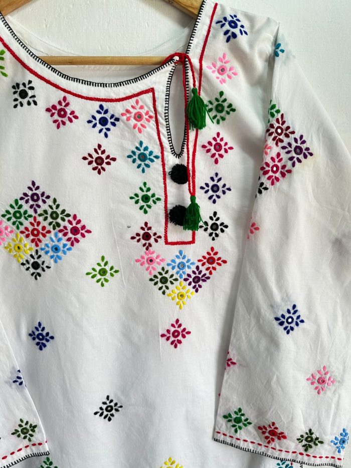 White Blossom – Multicolor Hand Embroidered Lawn - Image 3