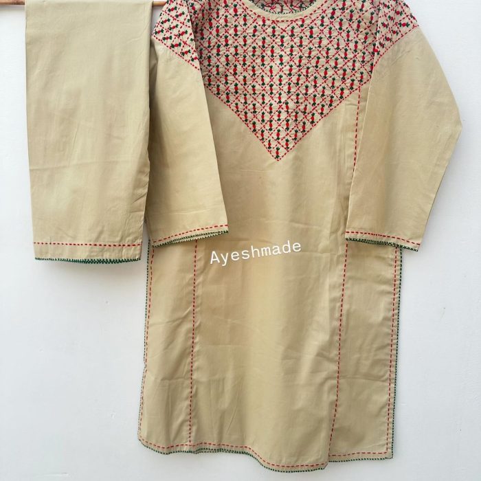 Desert Rose – Skin Color Dress with Red & Green Embroidery