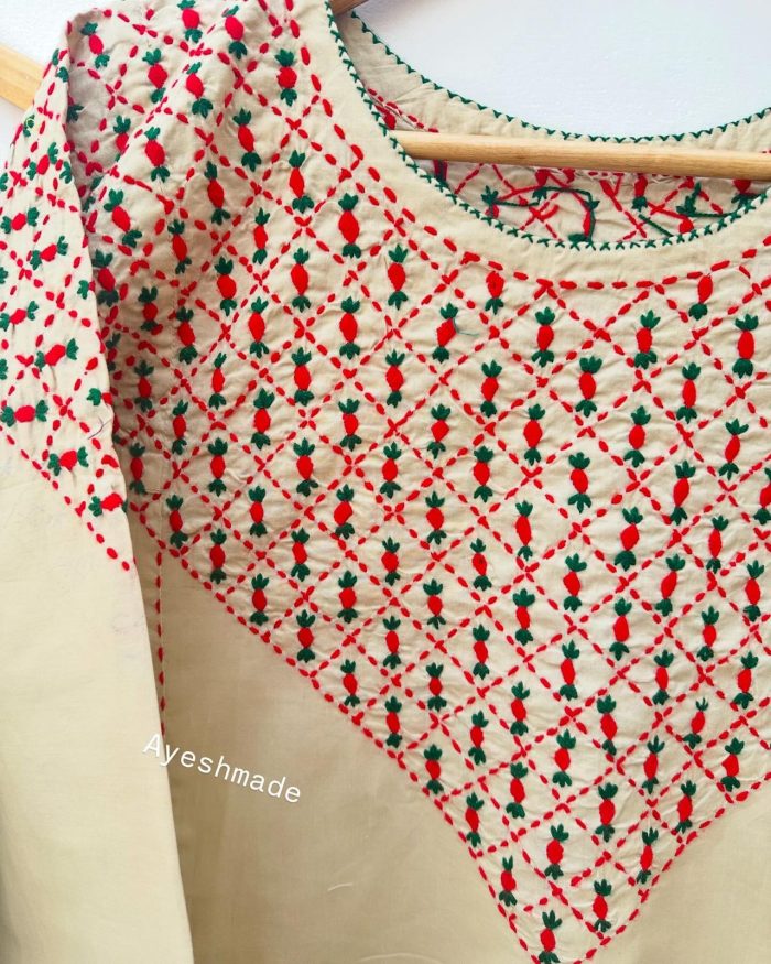 Desert Rose – Skin Color Dress with Red & Green Embroidery - Image 2