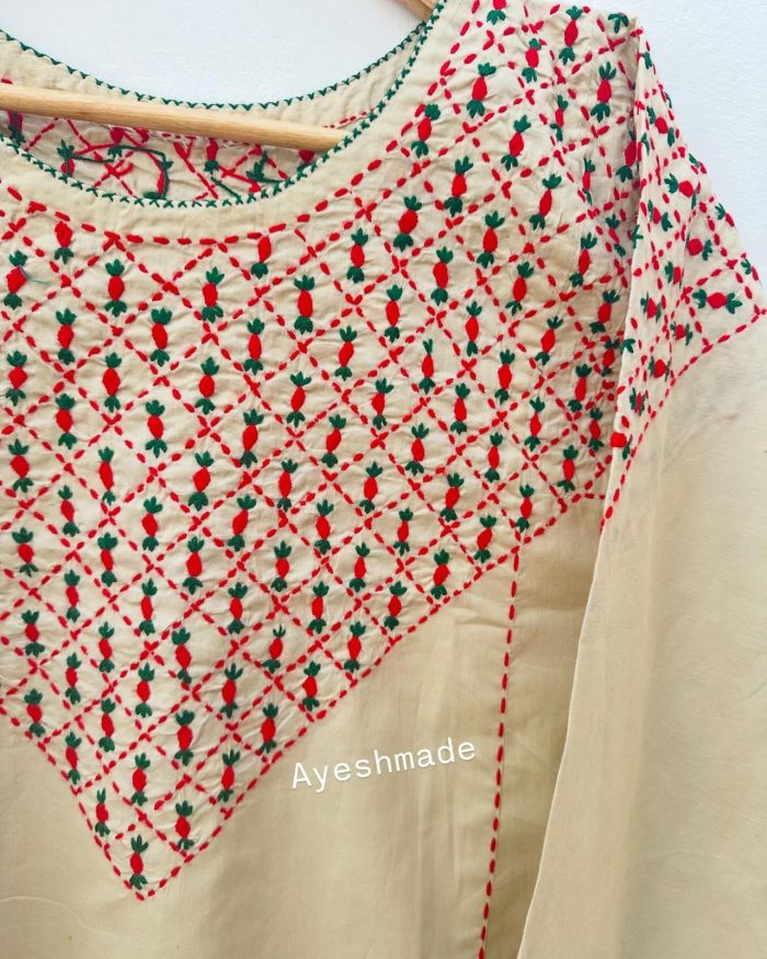 Desert Rose – Skin Color Dress with Red & Green Embroidery - Image 3