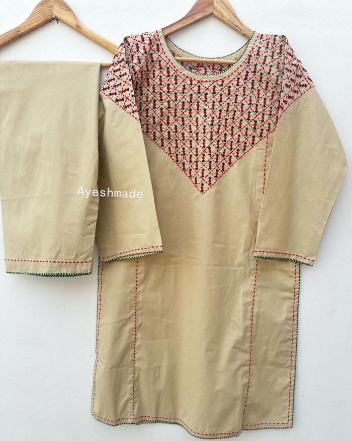 Desert Rose – Skin Color Dress with Red & Green Embroidery - Image 4