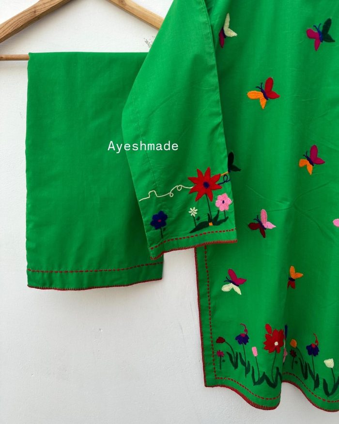 Emerald Bloom – Hand Embroidered Butterfly - Image 2