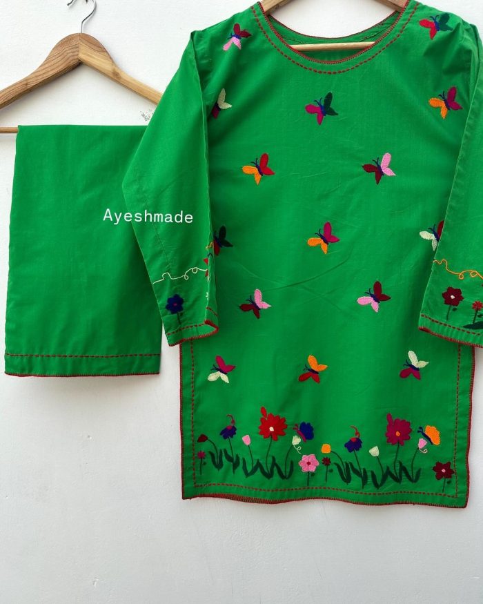 Emerald Bloom – Hand Embroidered Butterfly - Image 6
