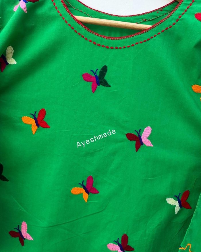 Emerald Bloom – Hand Embroidered Butterfly - Image 4