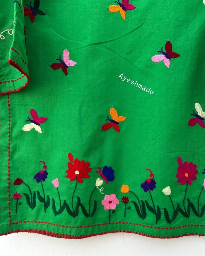 Emerald Bloom – Hand Embroidered Butterfly - Image 5