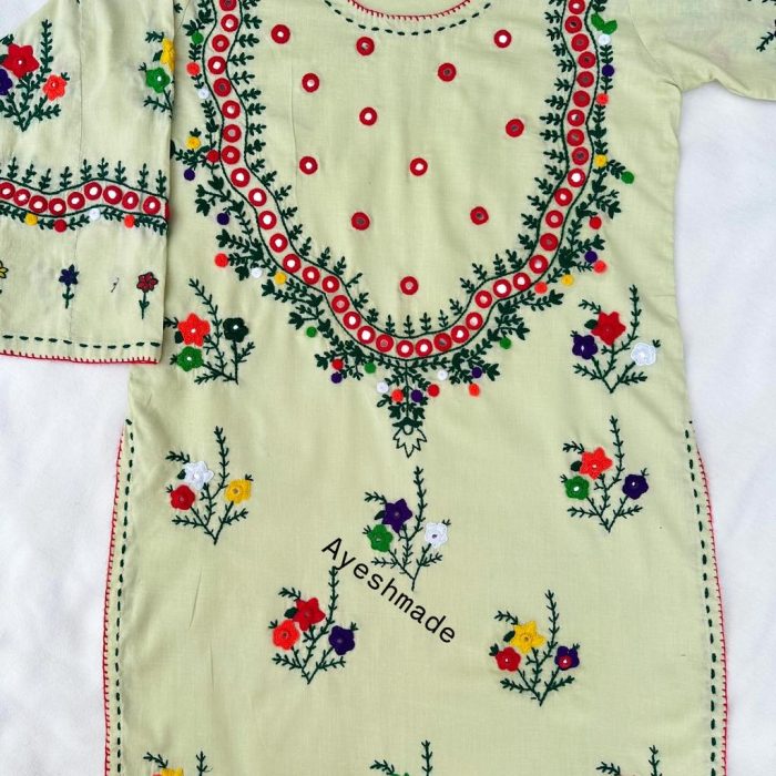 "Pale Goldenrod Mirror Magic – Hand Embroidered 2-Piece