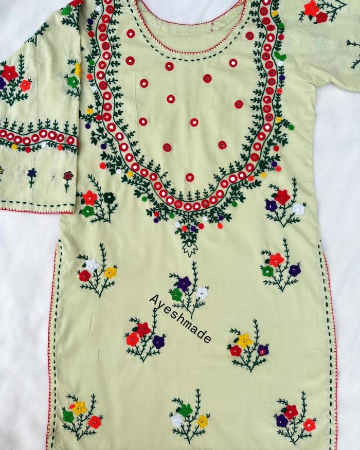 "Pale Goldenrod Mirror Magic – Hand Embroidered 2-Piece
