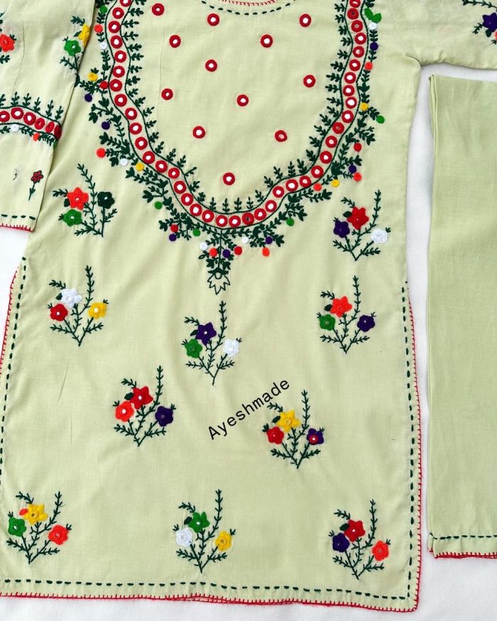 "Pale Goldenrod Mirror Magic – Hand Embroidered 2-Piece - Image 3