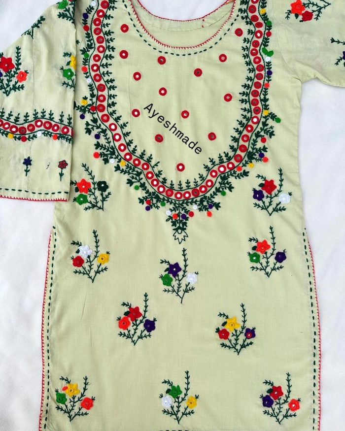 "Pale Goldenrod Mirror Magic – Hand Embroidered 2-Piece - Image 4