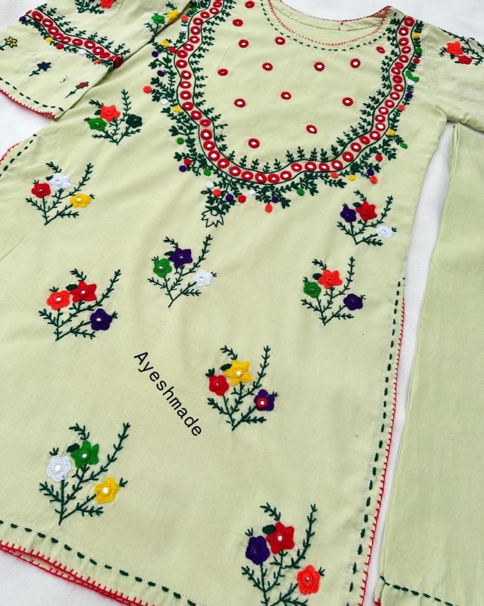 "Pale Goldenrod Mirror Magic – Hand Embroidered 2-Piece - Image 7