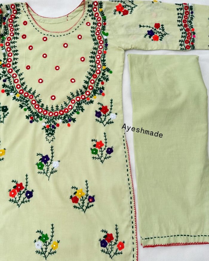 "Pale Goldenrod Mirror Magic – Hand Embroidered 2-Piece - Image 10